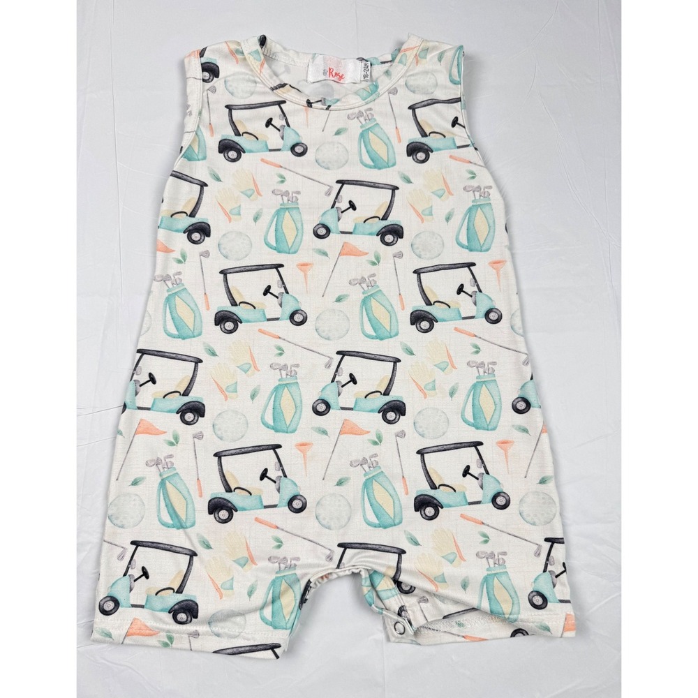 Mila & Rose‎ Kids Golf Cart Print Sleeveless Romper 18-24M White Teal